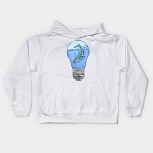 Blue Whale in a lightbulb creative handdrawn Gift Kids Hoodie